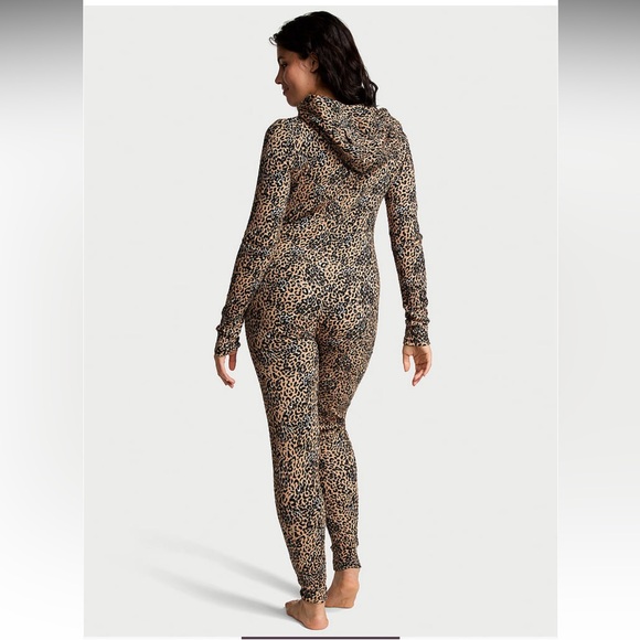 Victorias Secret PINK Cotton Waffle Knit Thermal Onesie Pajamas Leopard Lounge - Picture 2 of 8